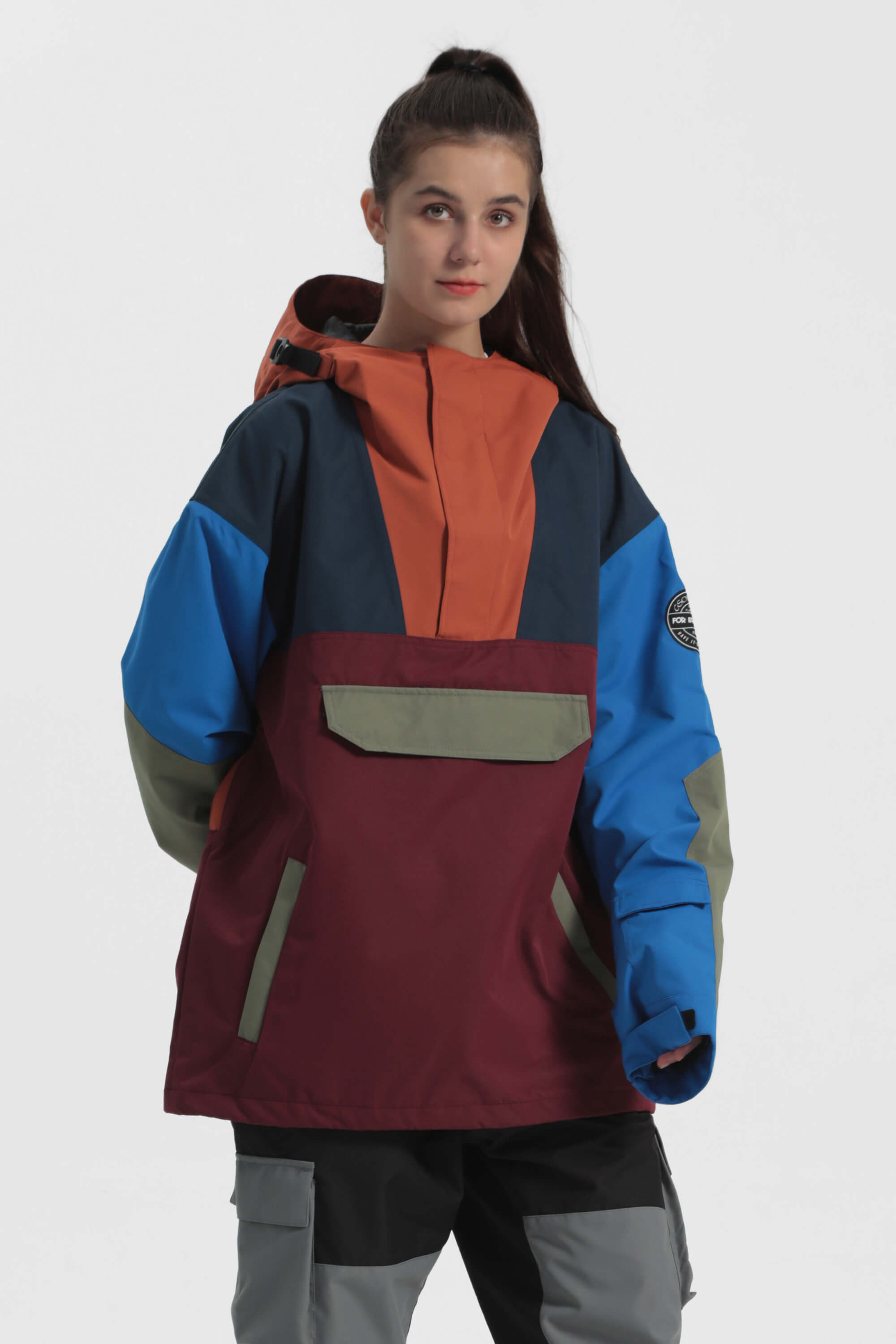Women's Orange & Blue Color-Block Snow Anoraks Insulated Ski Anoraks - Gsou Snow