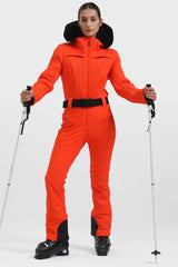 Women's White Full Shirred Design Ski Suit One-Piece Snowboard Suit - Gsou Snow