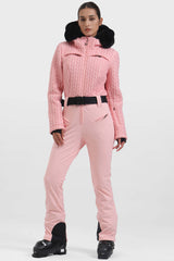 Women's White Full Shirred Design Ski Suit One-Piece Snowboard Suit - Gsou Snow