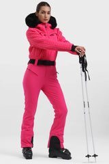 Women's Khaki Full Shirred Design Ski Suit One-Piece Snowboard Suit - Gsou Snow