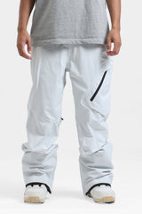 Men's Grey Multi-Pocket Venting Snow Pants Baggy Ski Pants - Gsou Snow