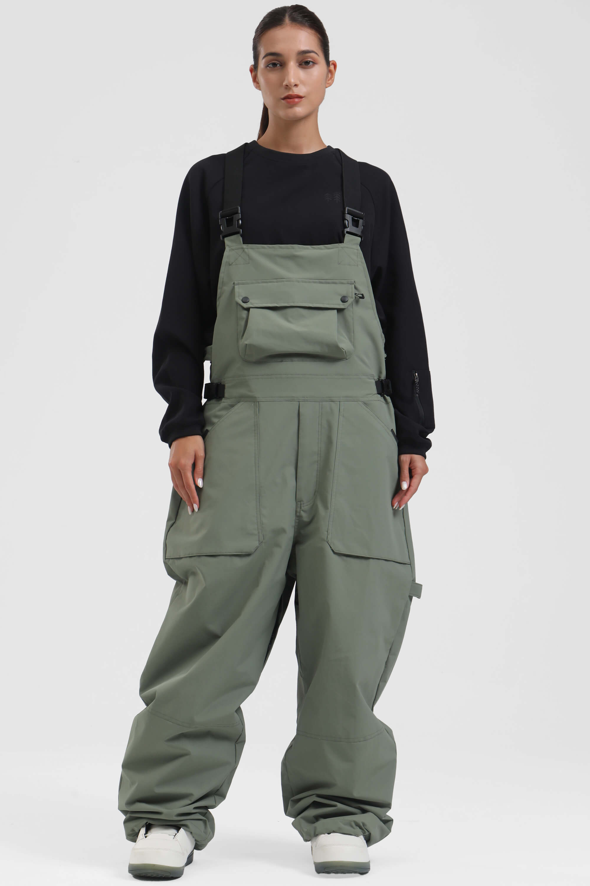 Uniseksowe Spodnie Narciarskie typu Bib z Dwustronnymi Zamkami - Army Green - Gsou Snow