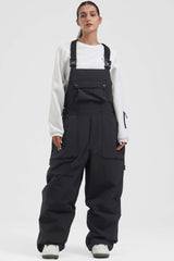 Unisex-Skihose, schwarz, mit seitlichen Zwei-Wege-Reißverschlüssen, locker geschnitten - Gsou Snow 