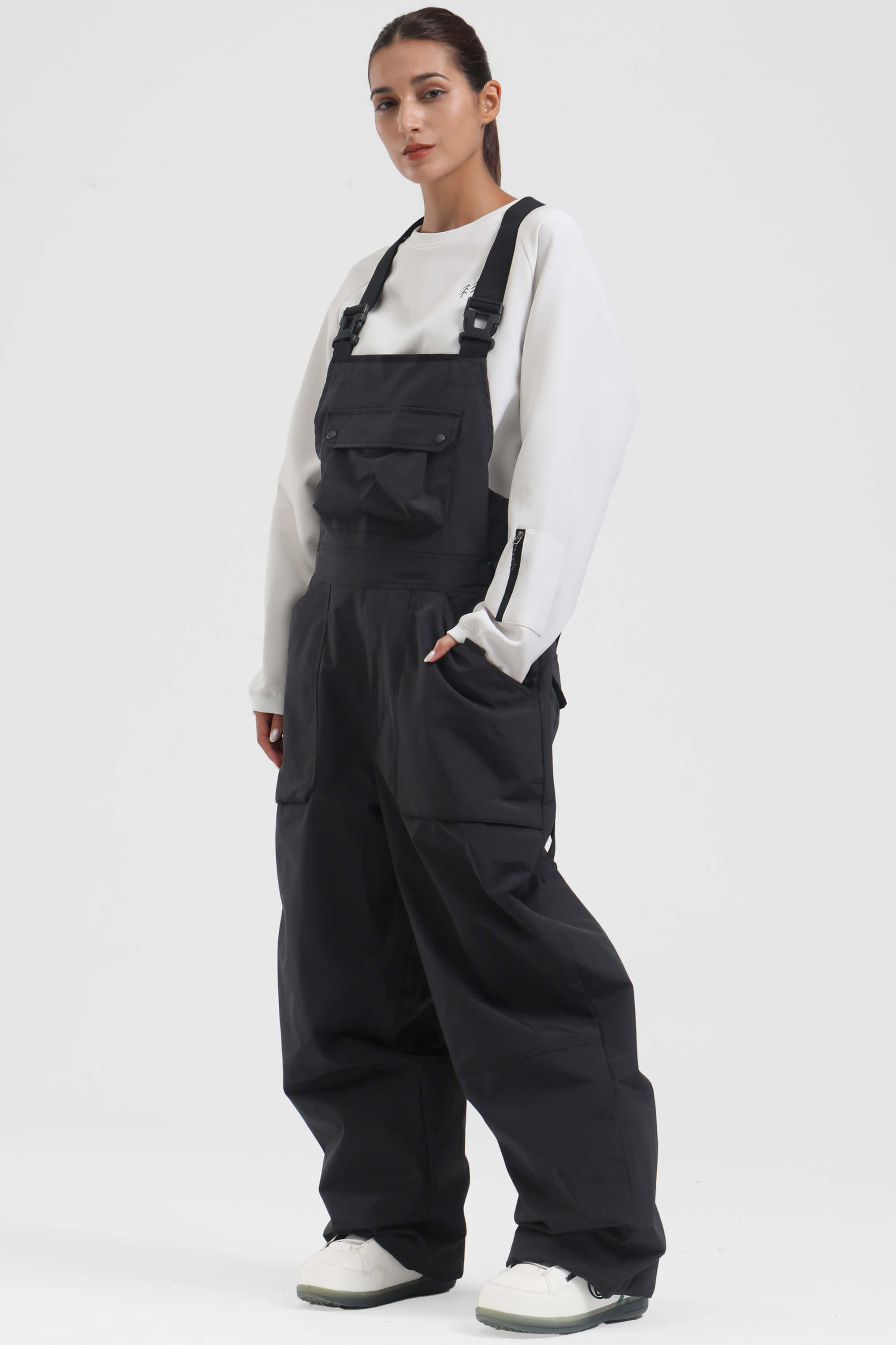 Uniseksowe Spodnie Narciarskie typu Bib z Dwustronnymi Zamkami - Black - Gsou Snow