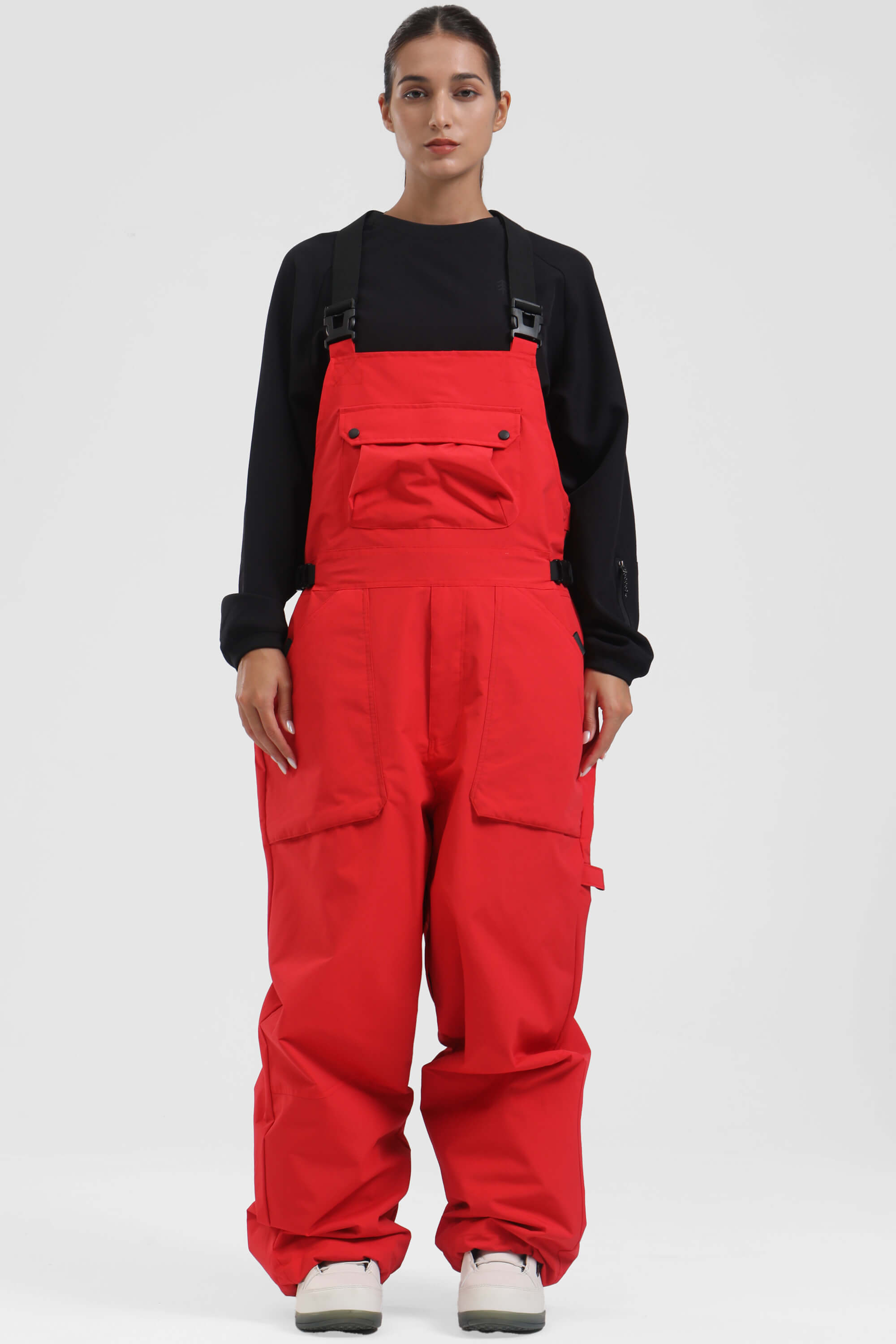 Unisex Czerwone Spodnie Narciarskie typu Bib z Dwustronnymi Zamkami - Gsou Snow