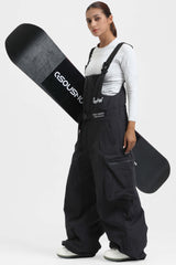 Salopette de ski kaki style vêtements de travail pour femmes, ceinture intégrée, coupe très ample - Gsou Snow 