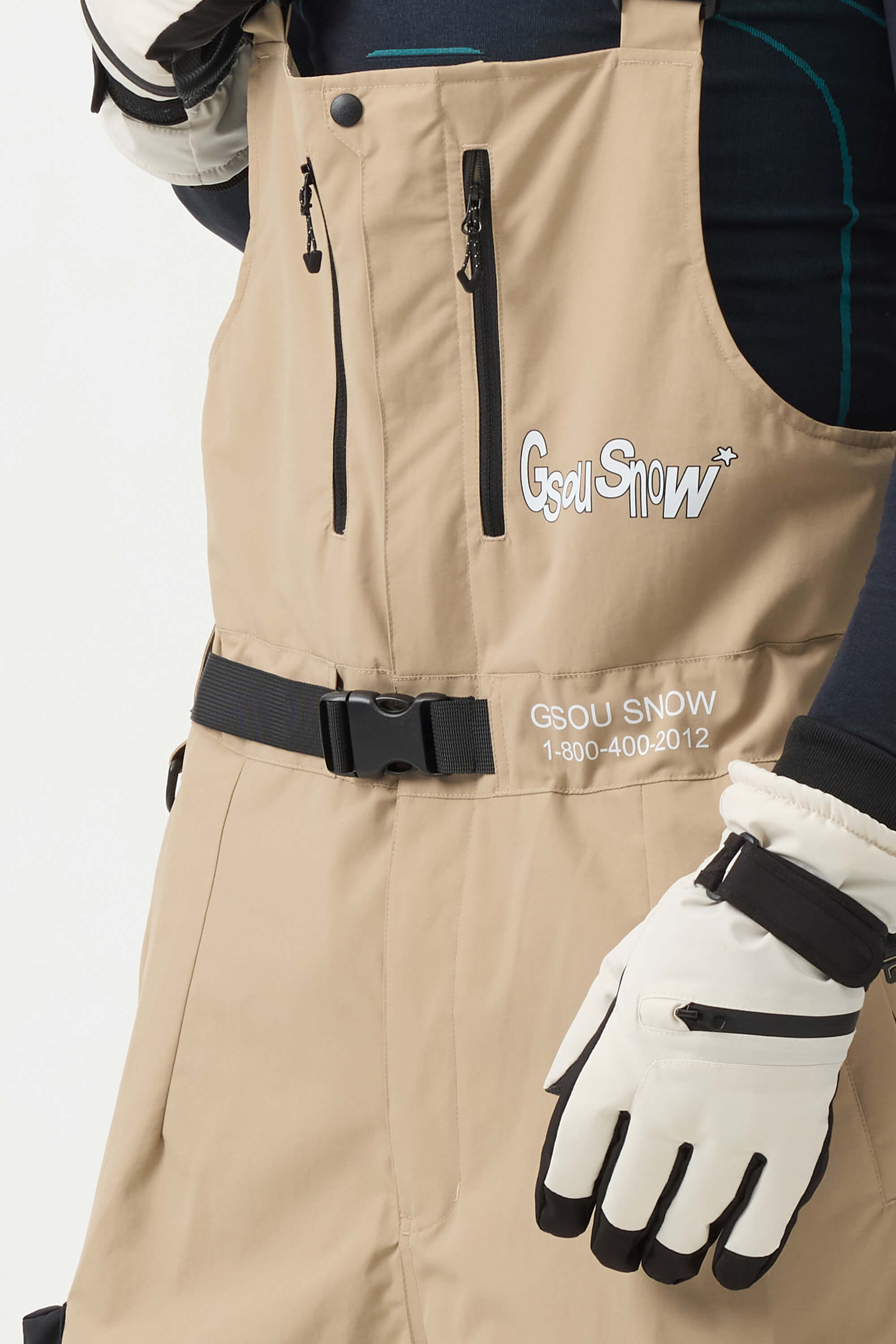 Pánské khaki sněhové overaly ve stylu workwear s vestavěným páskem, super volný střih - Gsou Snow