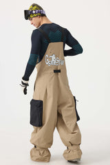 Rote Ski-Latzhose im Arbeitsstil für Herren mit integriertem Gürtel, extra weit geschnitten - Gsou Snow 