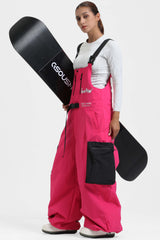 Gsou Snow Damen-Skihose im Workwear-Stil, Off-White, mit integriertem Gürtel, extra weit geschnitten 