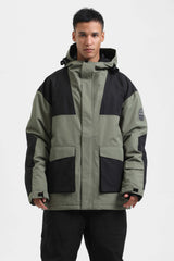 Męska kurtka narciarska biało-zielona (sage), odporna na ścieranie, wodoodporna, ocieplana softshell - Gsou Snow