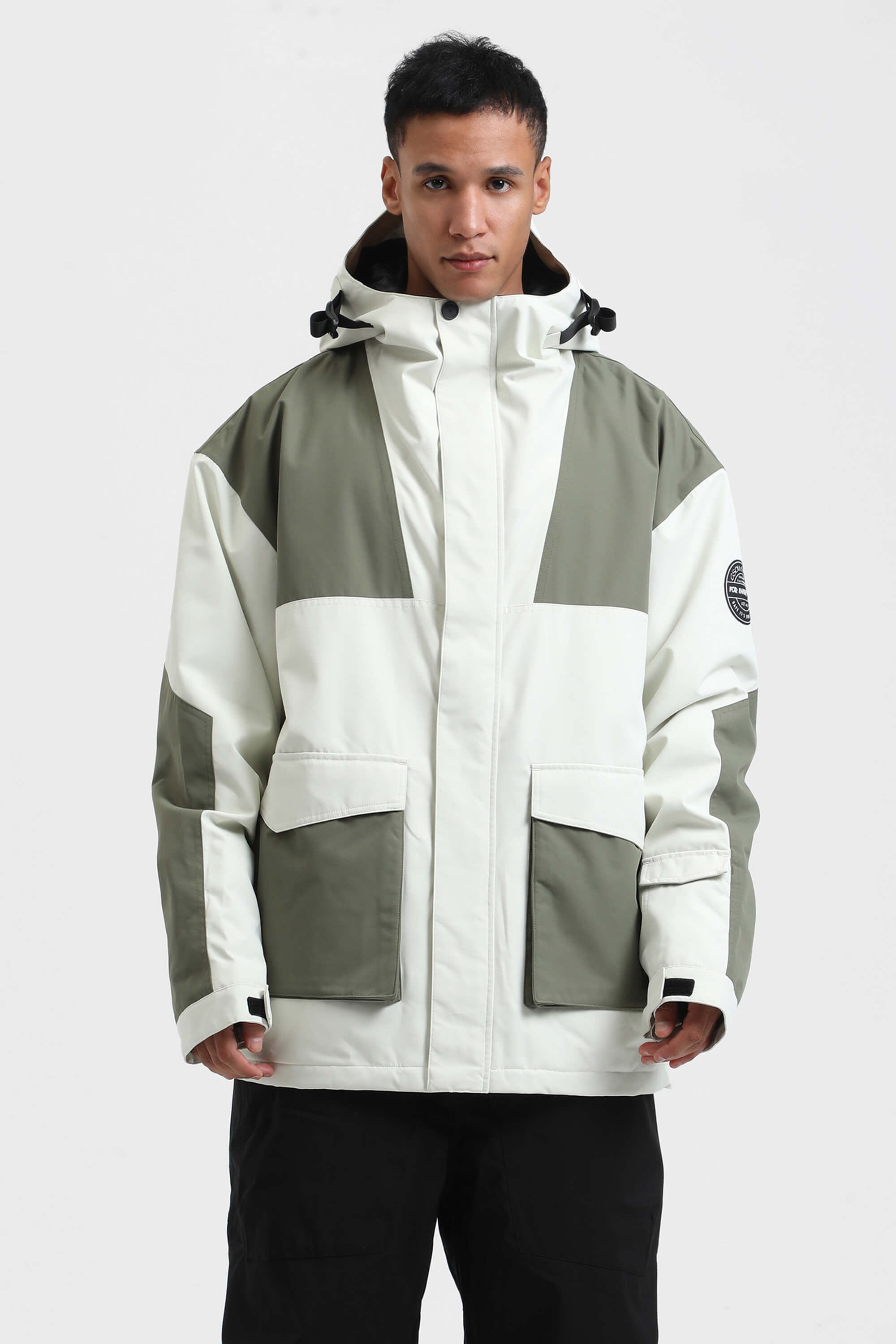 Pánská sněhová bunda bílá a šalvějová, odolná proti oděru - voděodolná - zateplená softshell - Gsou Snow