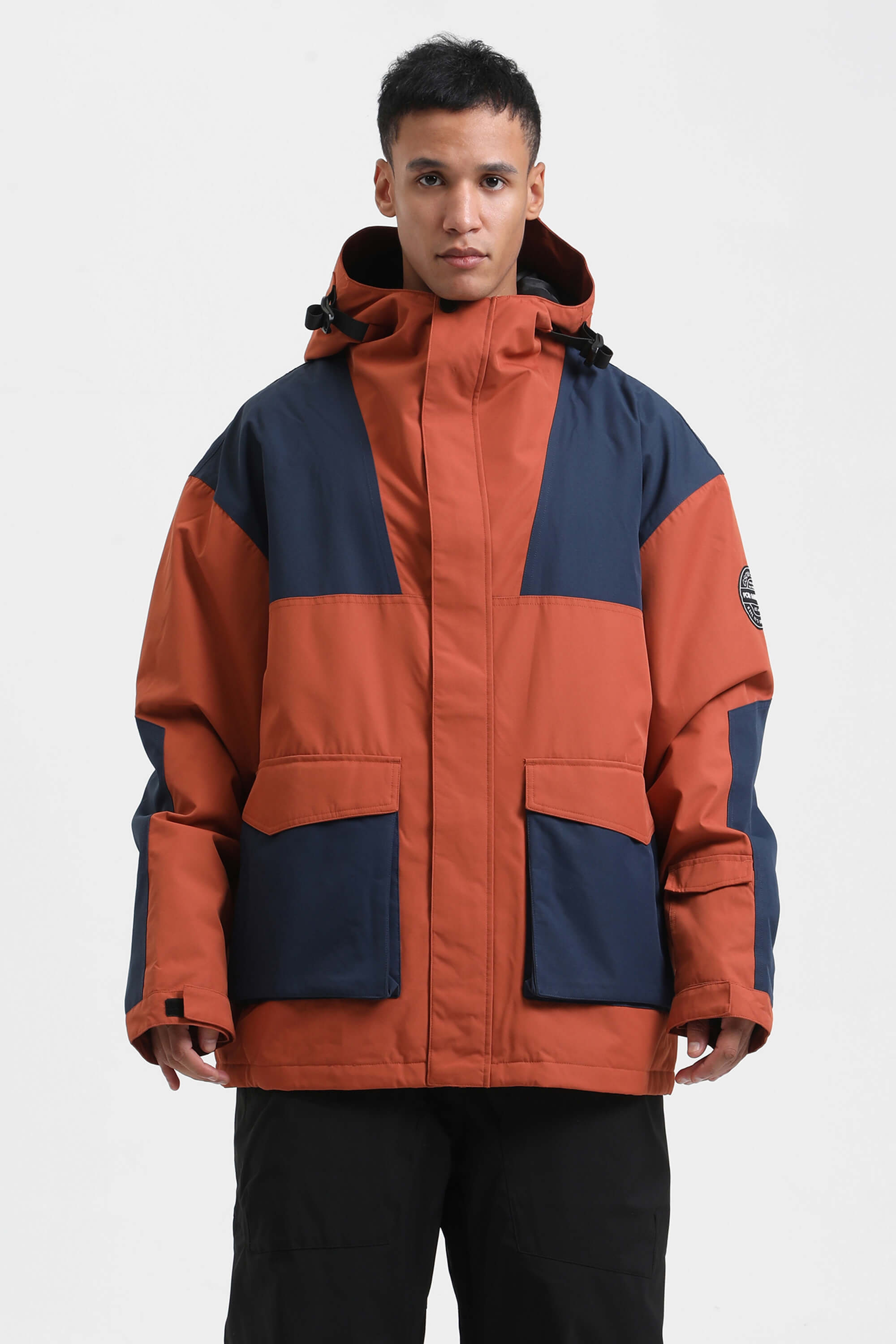 Pánská sněhová bunda rustová a navy, odolná proti oděru - voděodolná - zateplená softshell - Gsou Snow