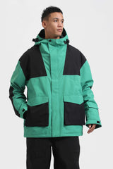Men's Mint & Black Abrasion Resistant Waterproof Snow Jacket Insulated Softshell Ski Jacket - Gsou Snow