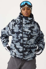 Damen-Skijacke mit Tarnmuster, Gesichtsbelüftung, mehreren Taschen, komplett wasserdicht - Gsou Snow 