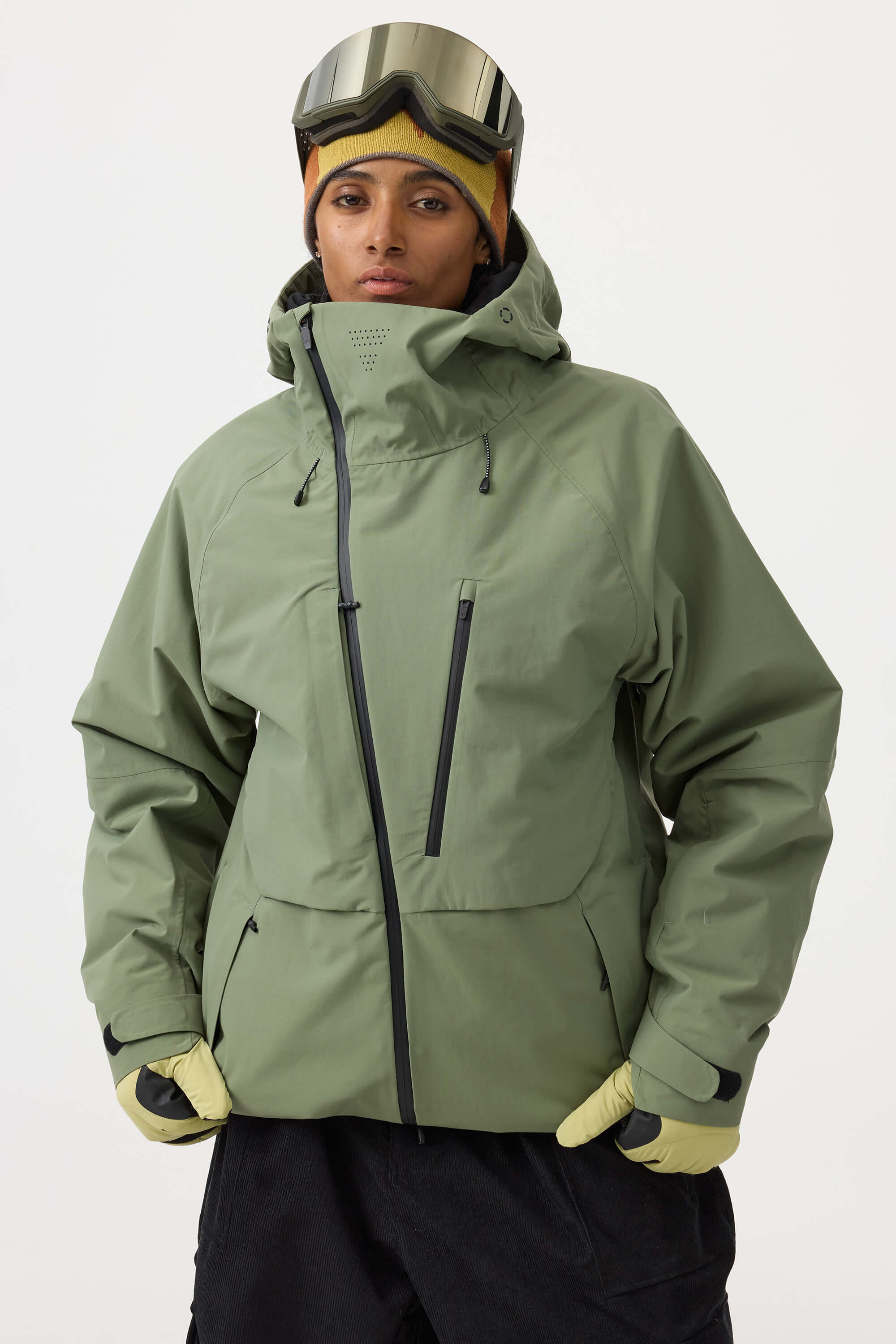 Women's Army Green Face Vented Multi-pocket Snow Jacket Fully Waterproof Ski Jacket - Gsou Snow