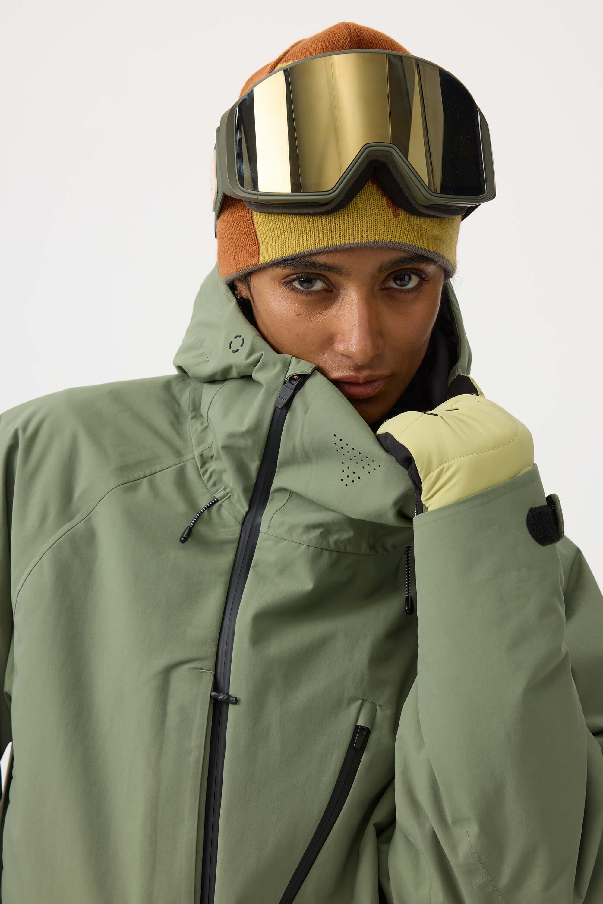 Women's Army Green Face Vented Multi-pocket Snow Jacket Fully Waterproof Ski Jacket - Gsou Snow