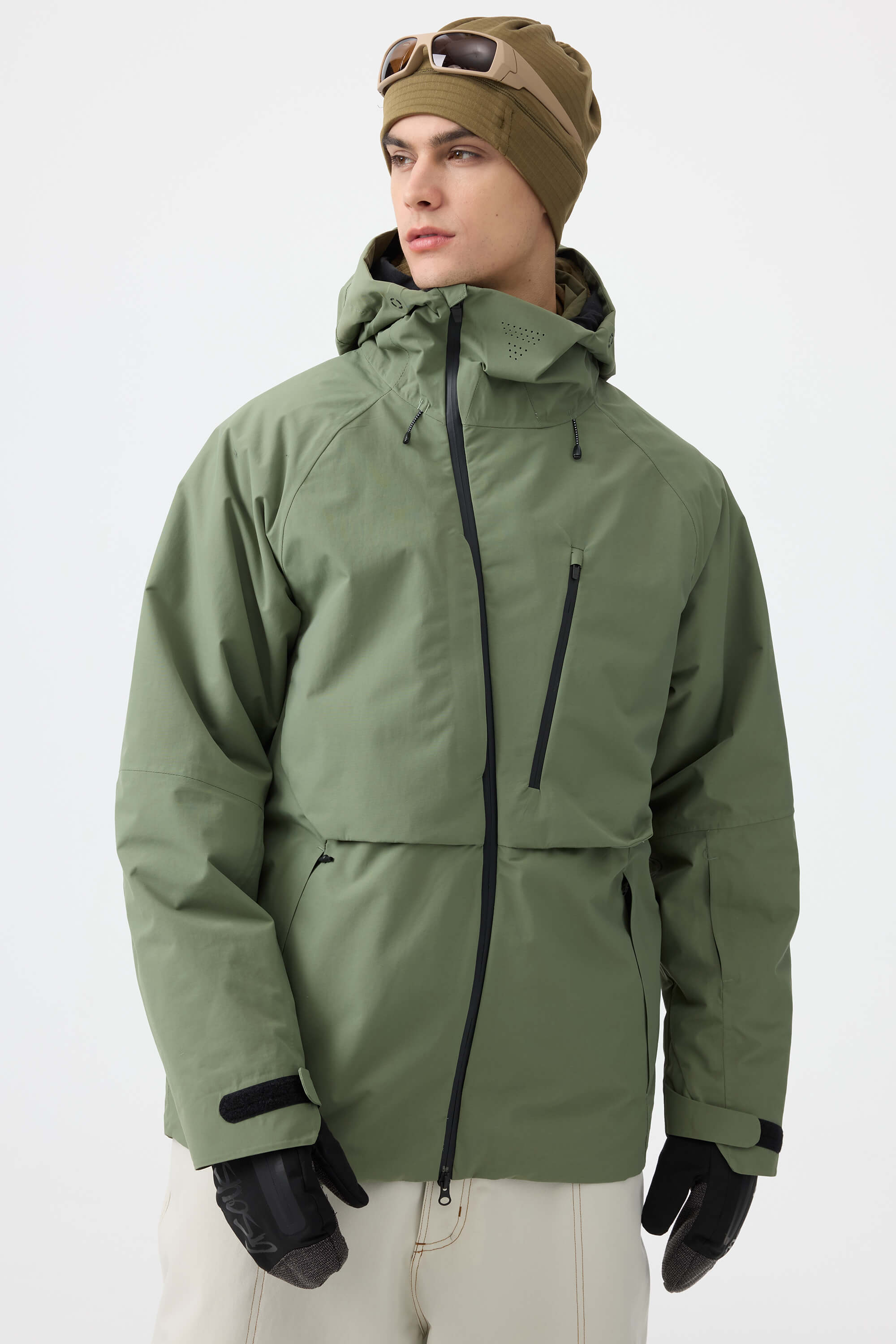 Men's Army Green Face Vented Multi-pocket Snow Jacket Fully Waterproof Ski Jacket - Gsou Snow