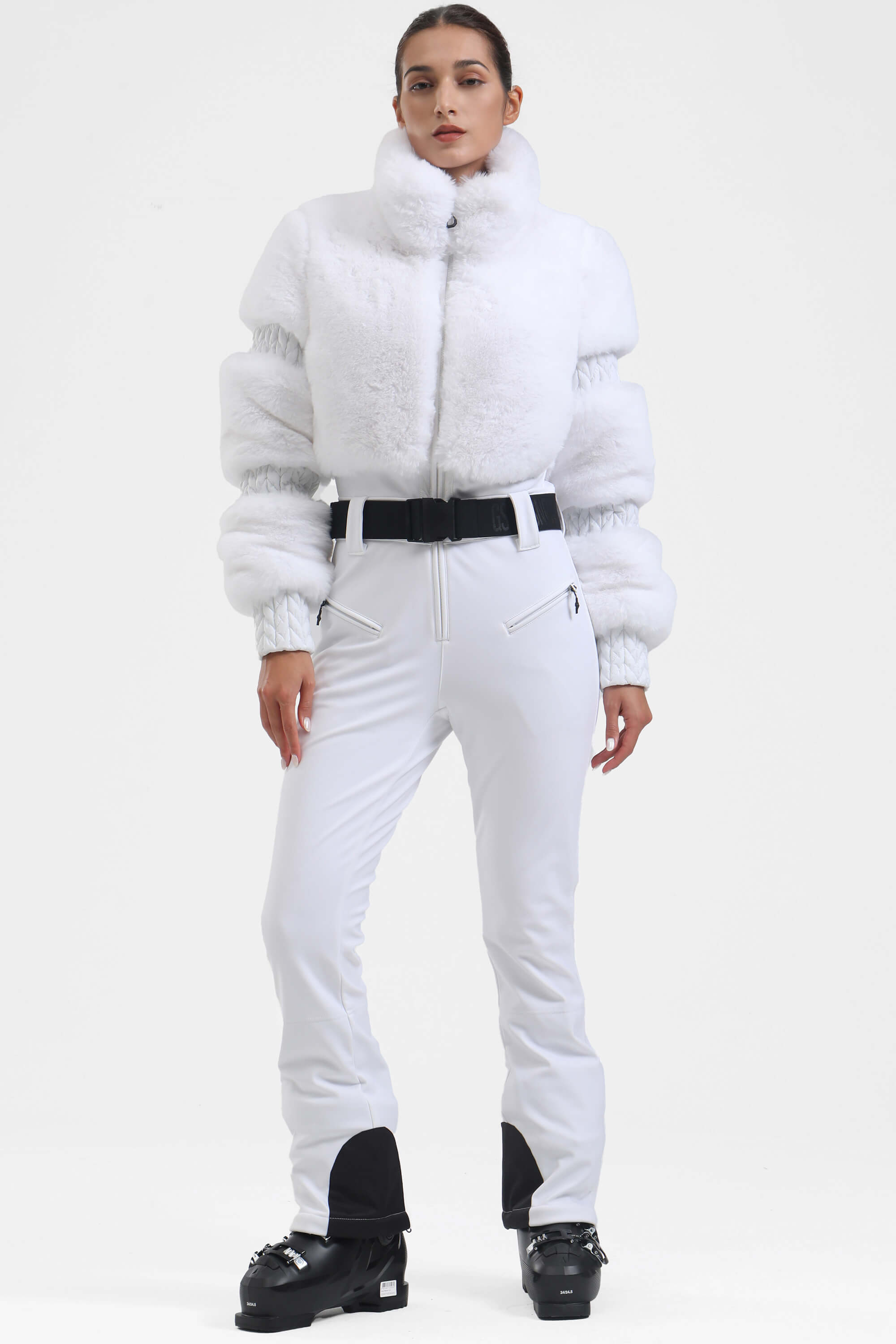 Elegant Women's Black Faux-Fur Ski Suit One-Piece Snowboard Suit - Gsou Snow