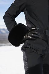 Women's Pink Faux Fur Shirred Waterproof Ski Suit One-Piece Snowboard Suit - Gsou Snow