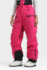 Women's Off White Insulated Baggy Snow Pants With Detachable Suspenders Ski Pants - Gsou Snow