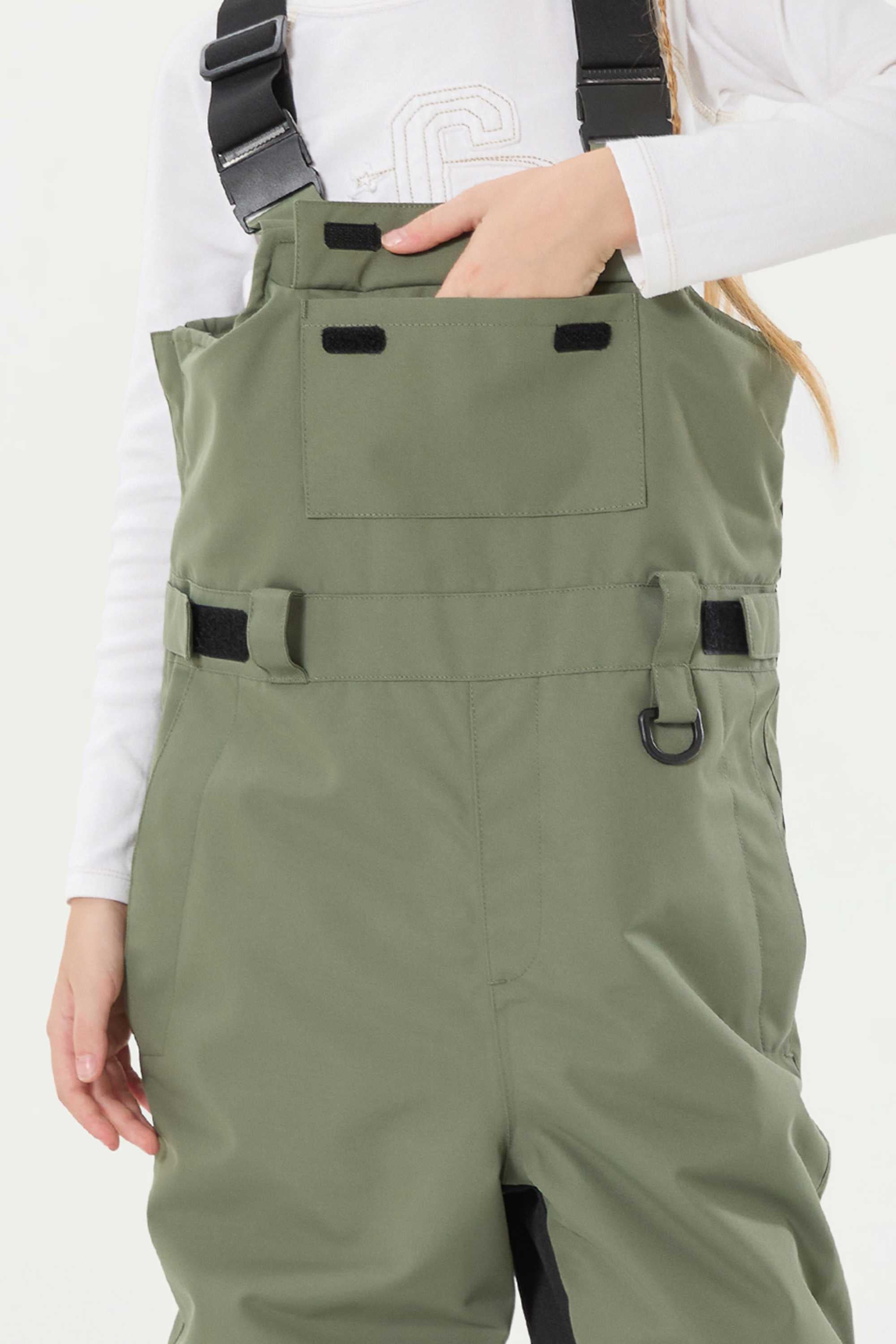 Girls’ Army Green Reflective Durable Snow Bibs Workwear Ski Bibs - Gsou Snow