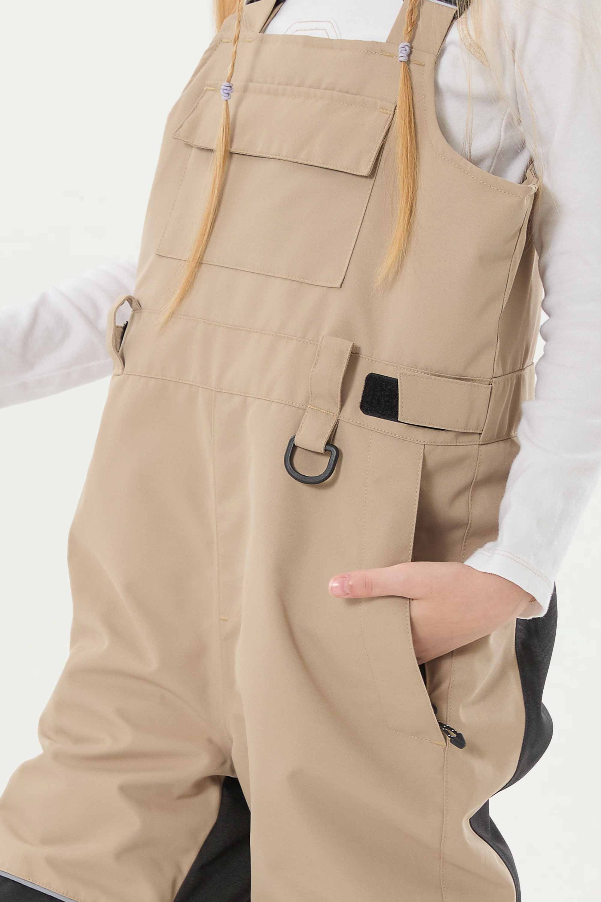 Girls’ Khaki Reflective Durable Snow Bibs Workwear Ski Bibs - Gsou Snow