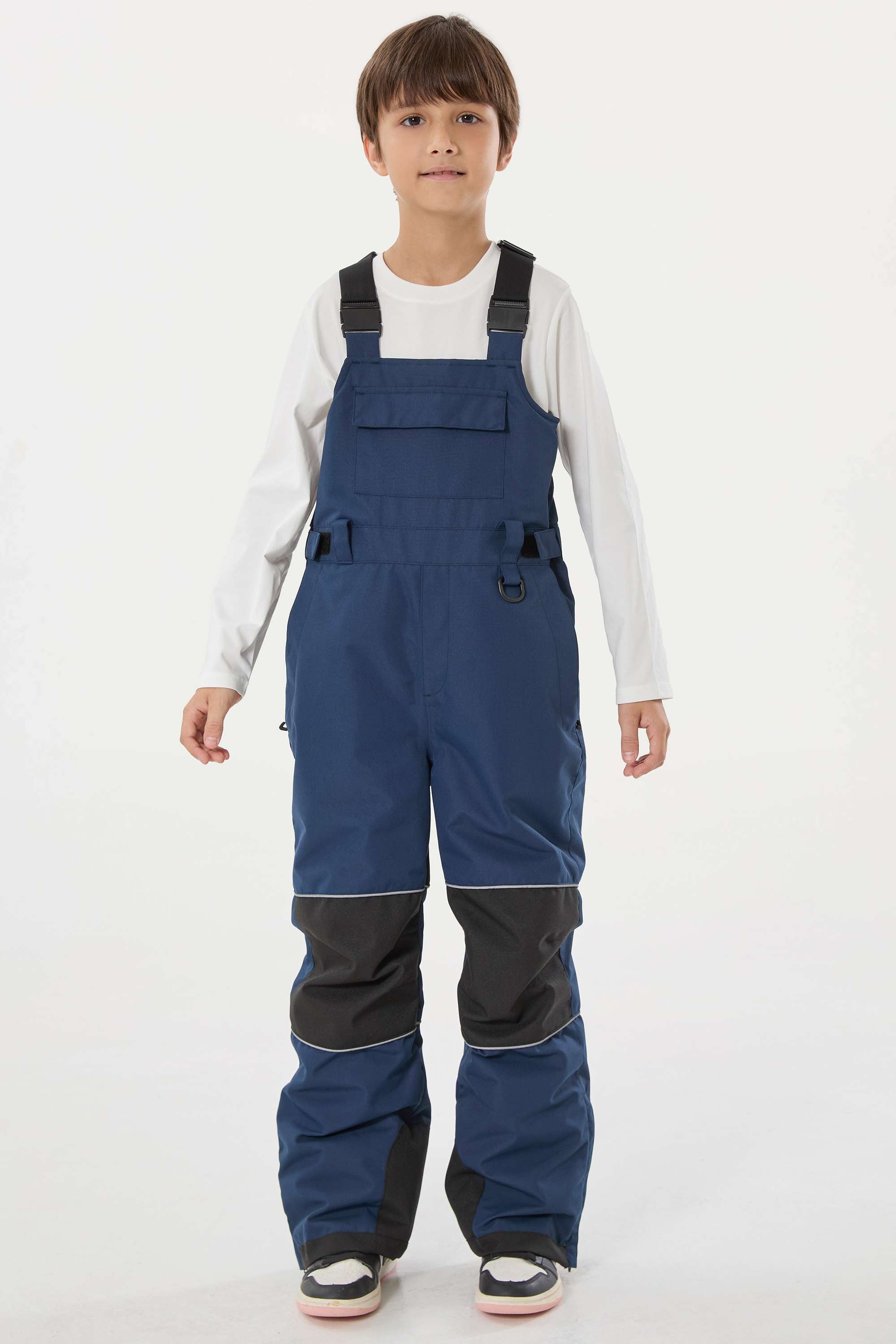 Boys’ Navy Blue Reflective Durable Snow Bibs Workwear Ski Bibs - Gsou Snow