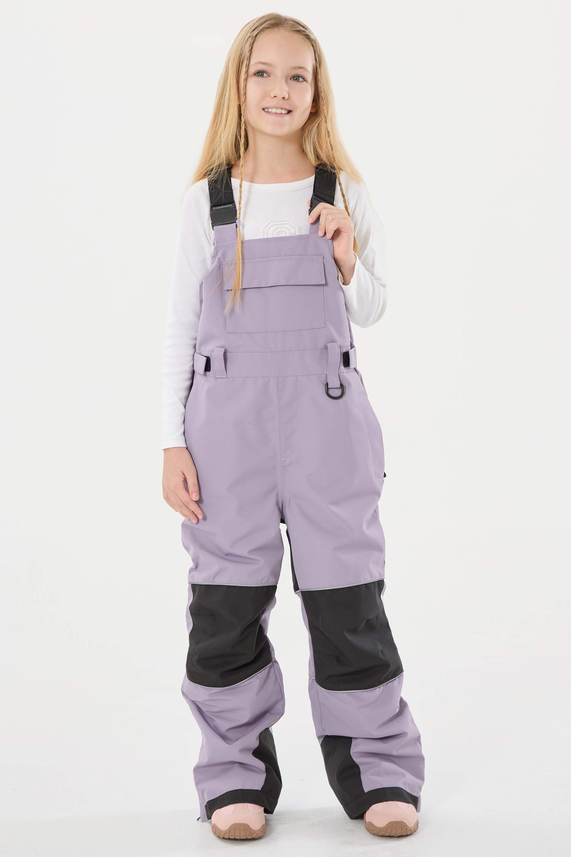 Girls’ Lavender Reflective Durable Snow Bibs Workwear Ski Bibs - Gsou Snow