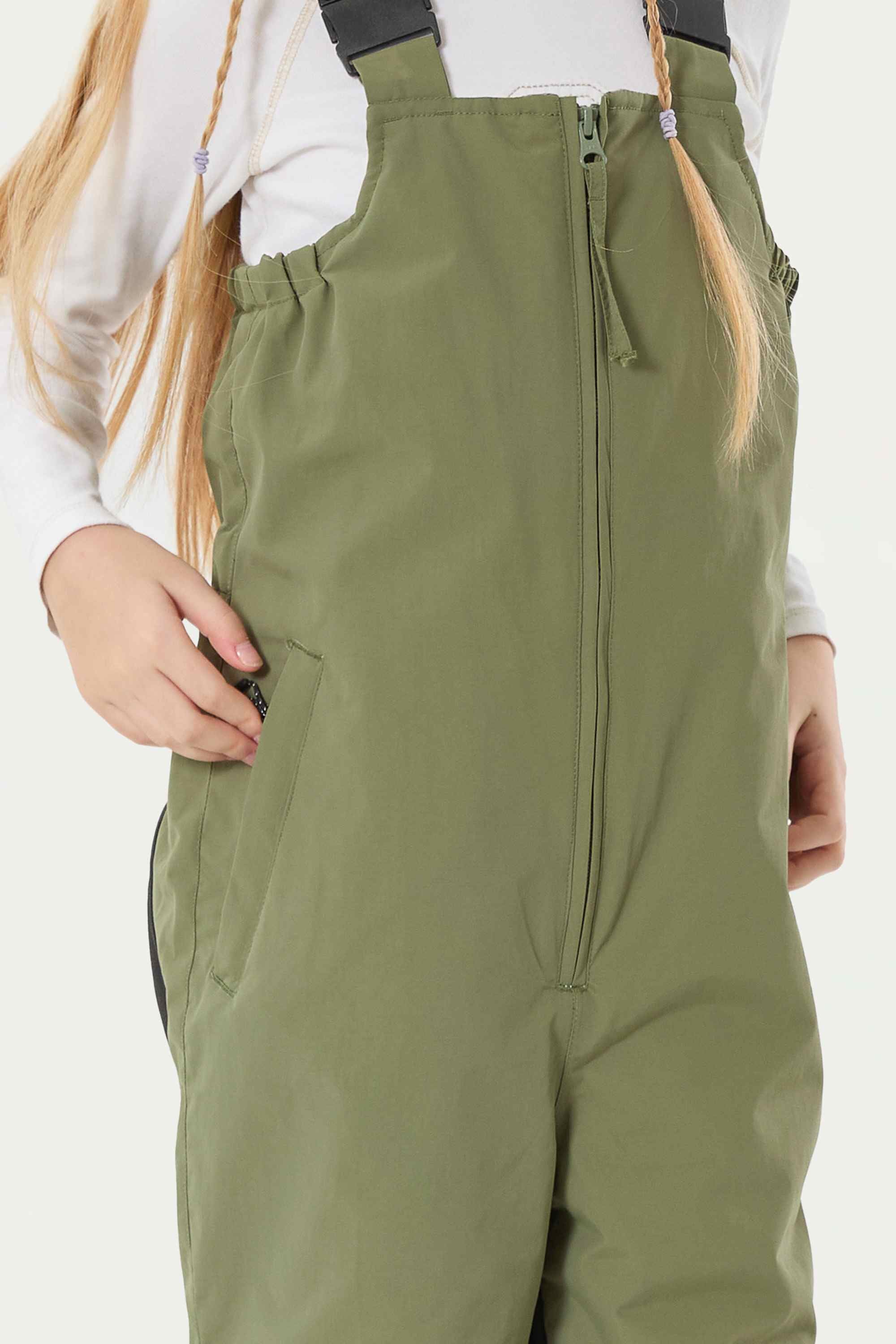 Girls’ Army Green Waterproof Snow Bibs Reflective Durable Ski Bibs - Gsou Snow