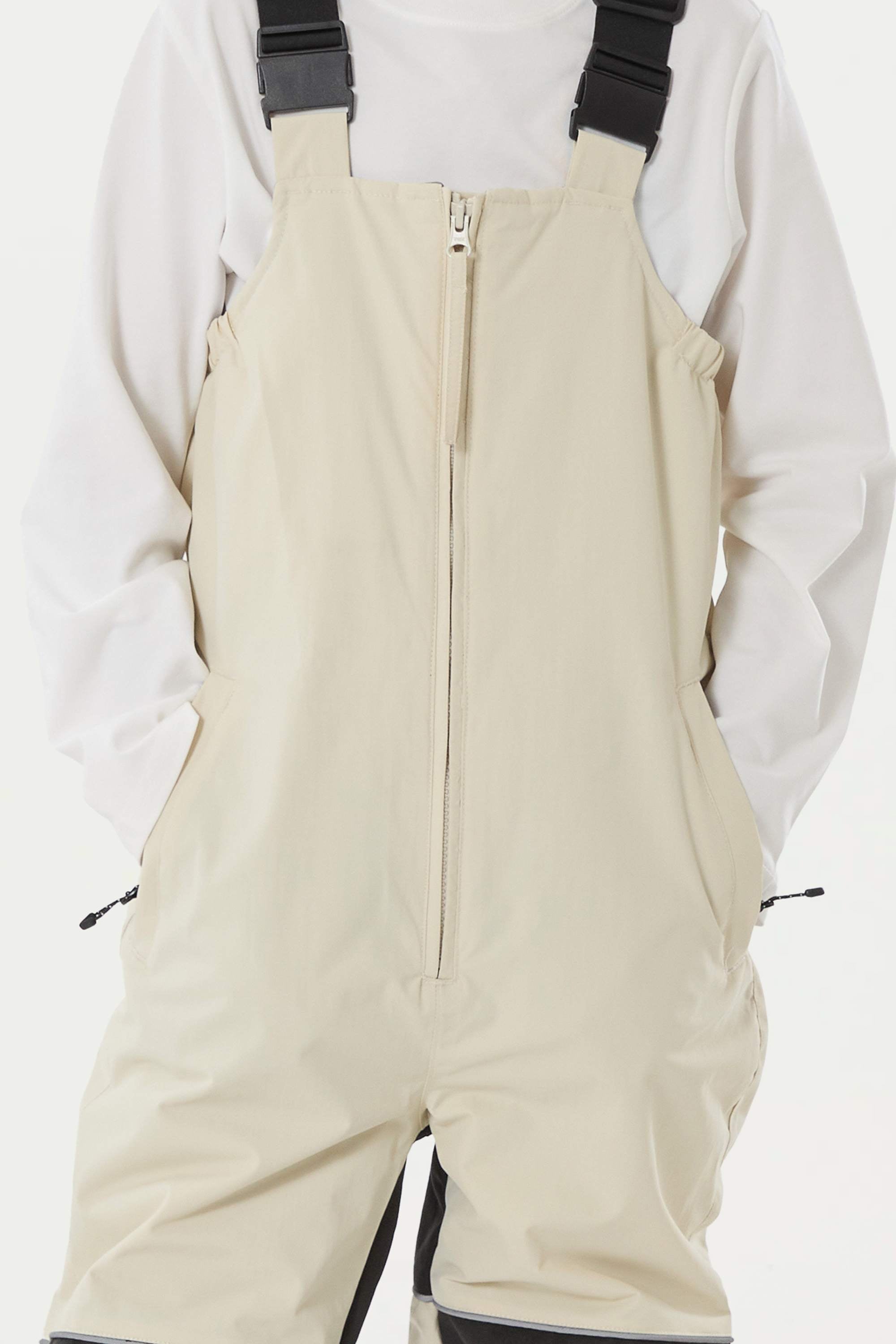 Boys’ Off White Waterproof Snow Bibs Reflective Durable Ski Bibs - Gsou Snow