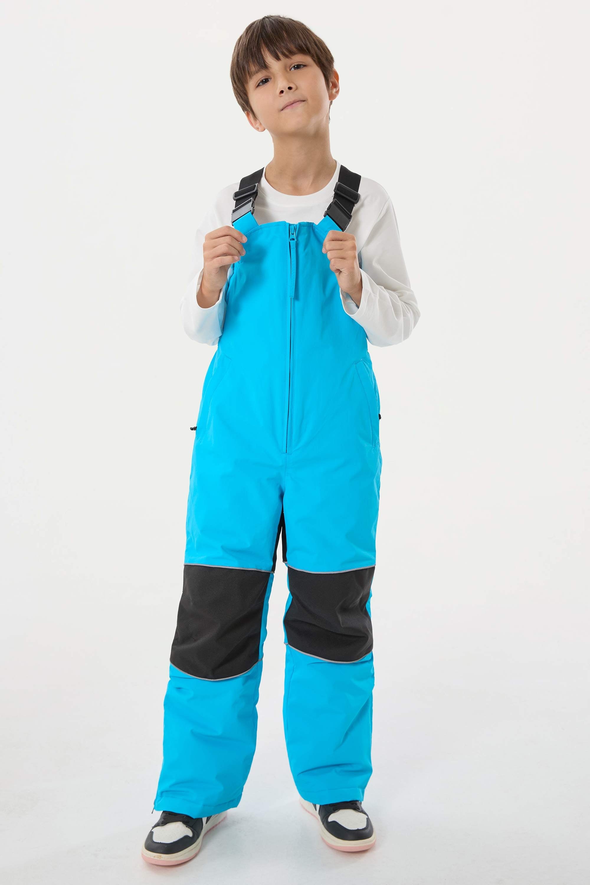 Boys’ Sky Blue Waterproof Snow Bibs Reflective Durable Ski Bibs - Gsou Snow