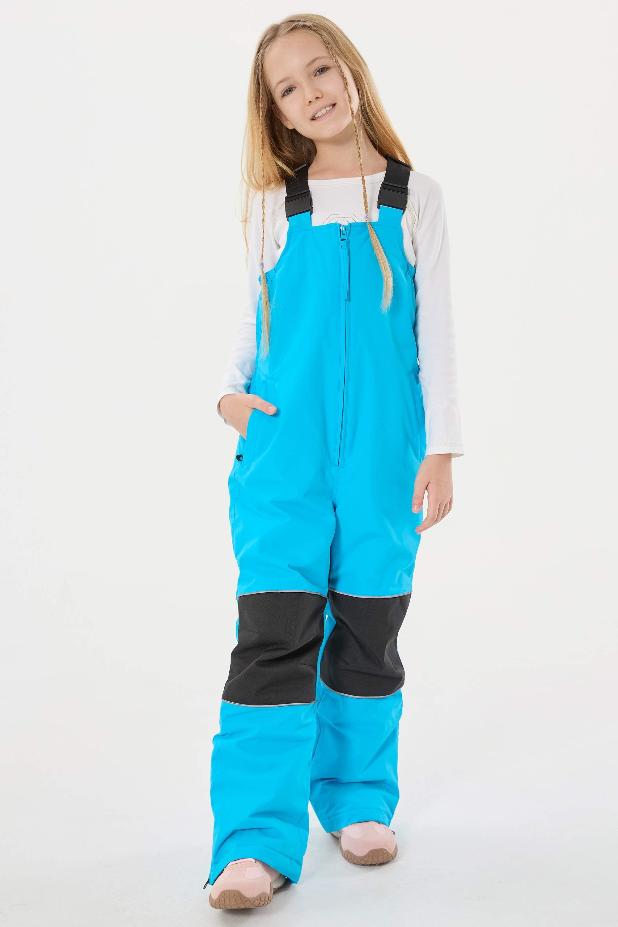Girls’ Sky Blue Waterproof Snow Bibs Reflective Durable Ski Bibs - Gsou Snow