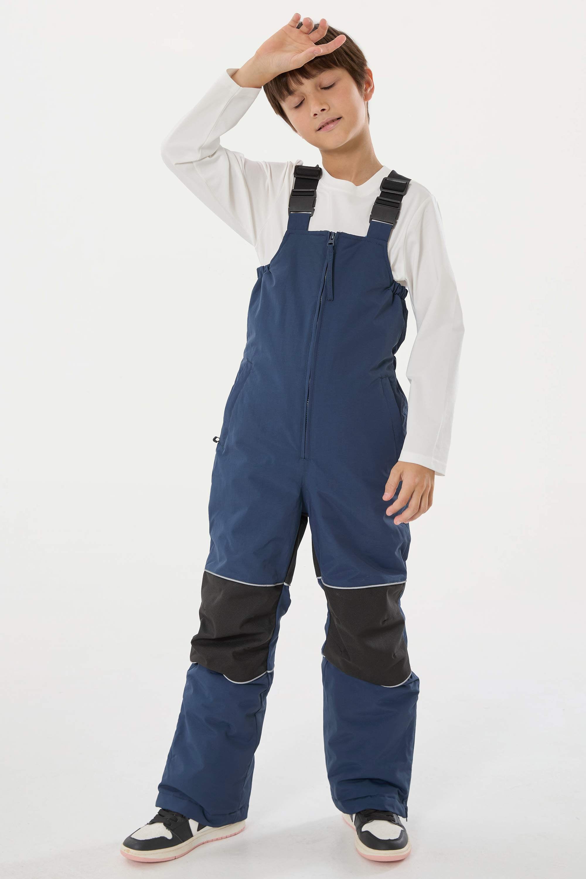 Boys’ Navy Blue Waterproof Snow Bibs Reflective Durable Ski Bibs - Gsou Snow