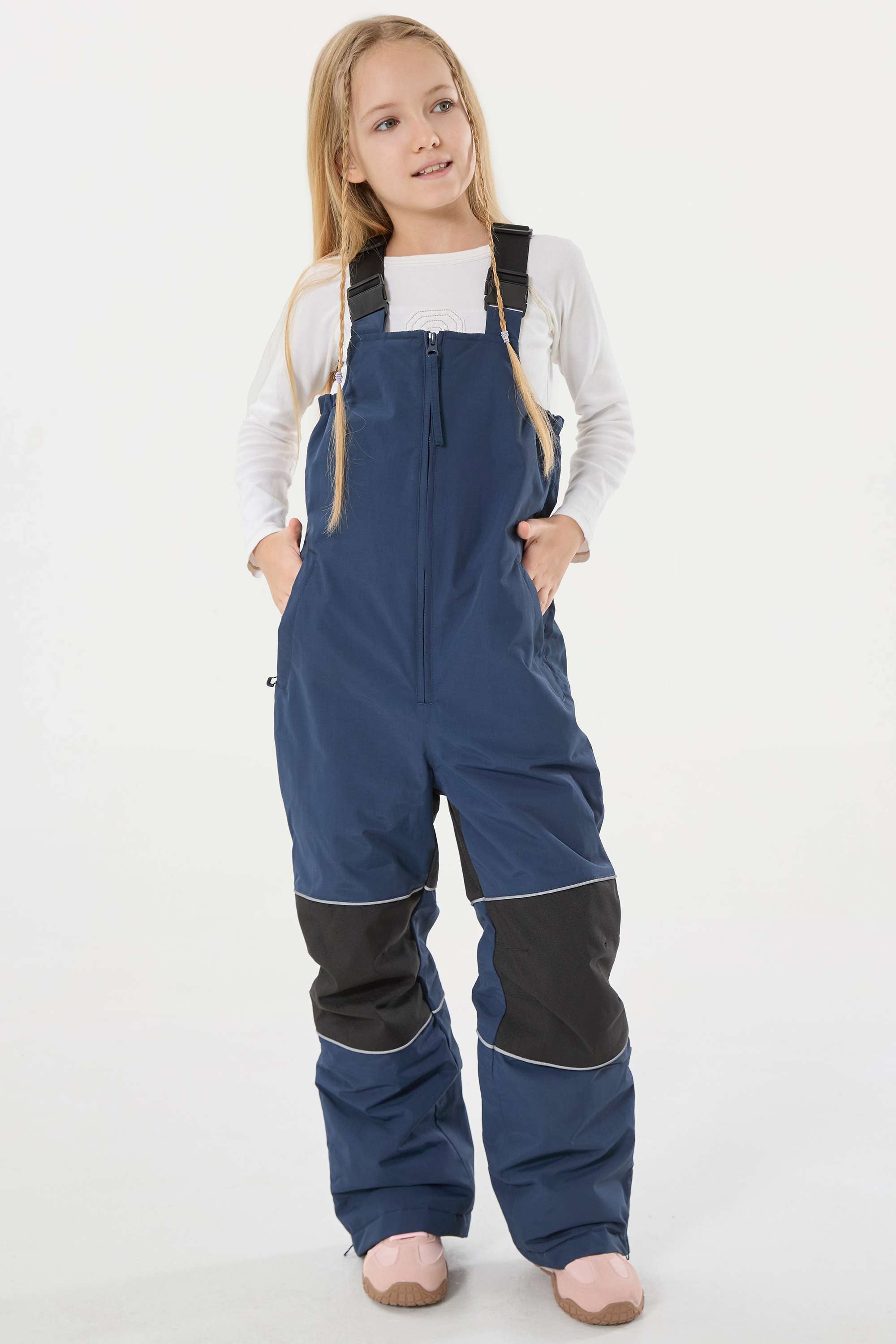 Girls’ Navy Blue Waterproof Snow Bibs Reflective Durable Ski Bibs - Gsou Snow
