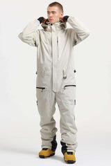 Men's Army Green Stylish Waterproof & Windproof Loose-Fit One-Piece Ski Suit With Detachable Hood & Multipockets Snowboard Suit - Gsou Snow