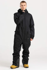 Men's Khaki Stylish Waterproof & Windproof Loose-Fit One-Piece Ski Suit With Detachable Hood & Multipockets Snowboard Suit - Gsou Snow