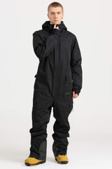 Men's Off White Stylish Waterproof & Windproof Loose-Fit One-Piece Ski Suit With Detachable Hood & Multipockets Snowboard Suit - Gsou Snow