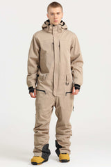 Men's Black Stylish Waterproof & Windproof Loose-Fit One-Piece Ski Suit With Detachable Hood & Multipockets Snowboard Suit - Gsou Snow