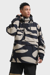 Men's Black Asymmetrical Kangaroo Pocket Snow Anoraks Waterproof Insulated Ski Anoraks - Gsou Snow