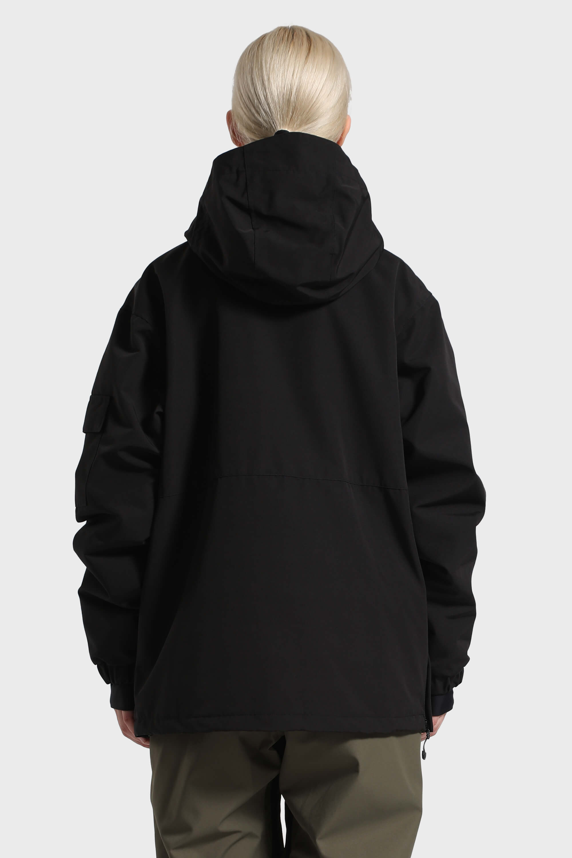 Women's Black Asymmetrical Kangaroo Pocket Snow Anoraks Waterproof Insulated Ski Anoraks - Gsou Snow