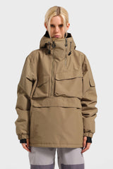 Women's Black Asymmetrical Kangaroo Pocket Snow Anoraks Waterproof Insulated Ski Anoraks - Gsou Snow