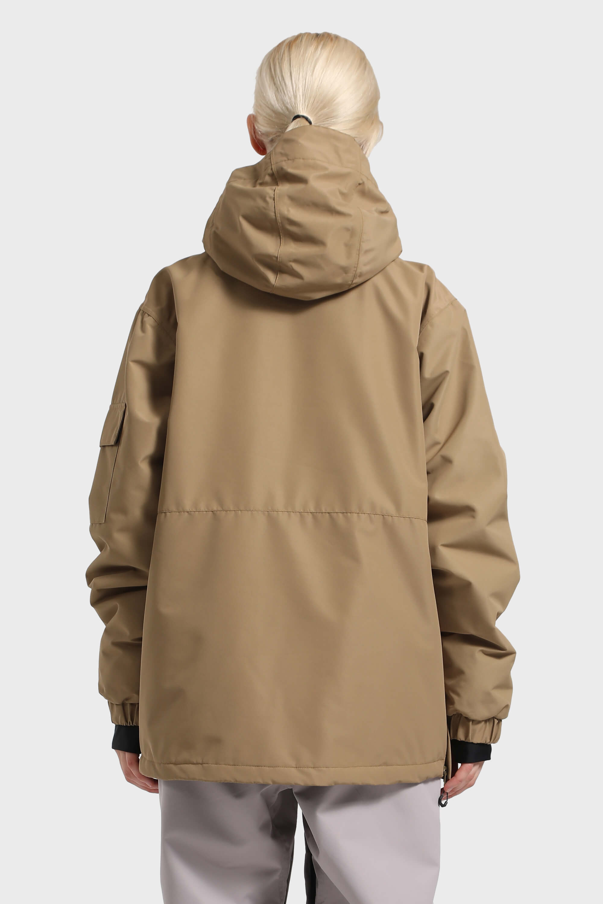 Women's Brown Asymmetrical Kangaroo Pocket Snow Anoraks Waterproof Insulated Ski Anoraks - Gsou Snow