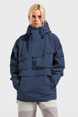Women's Black Asymmetrical Kangaroo Pocket Snow Anoraks Waterproof Insulated Ski Anoraks - Gsou Snow