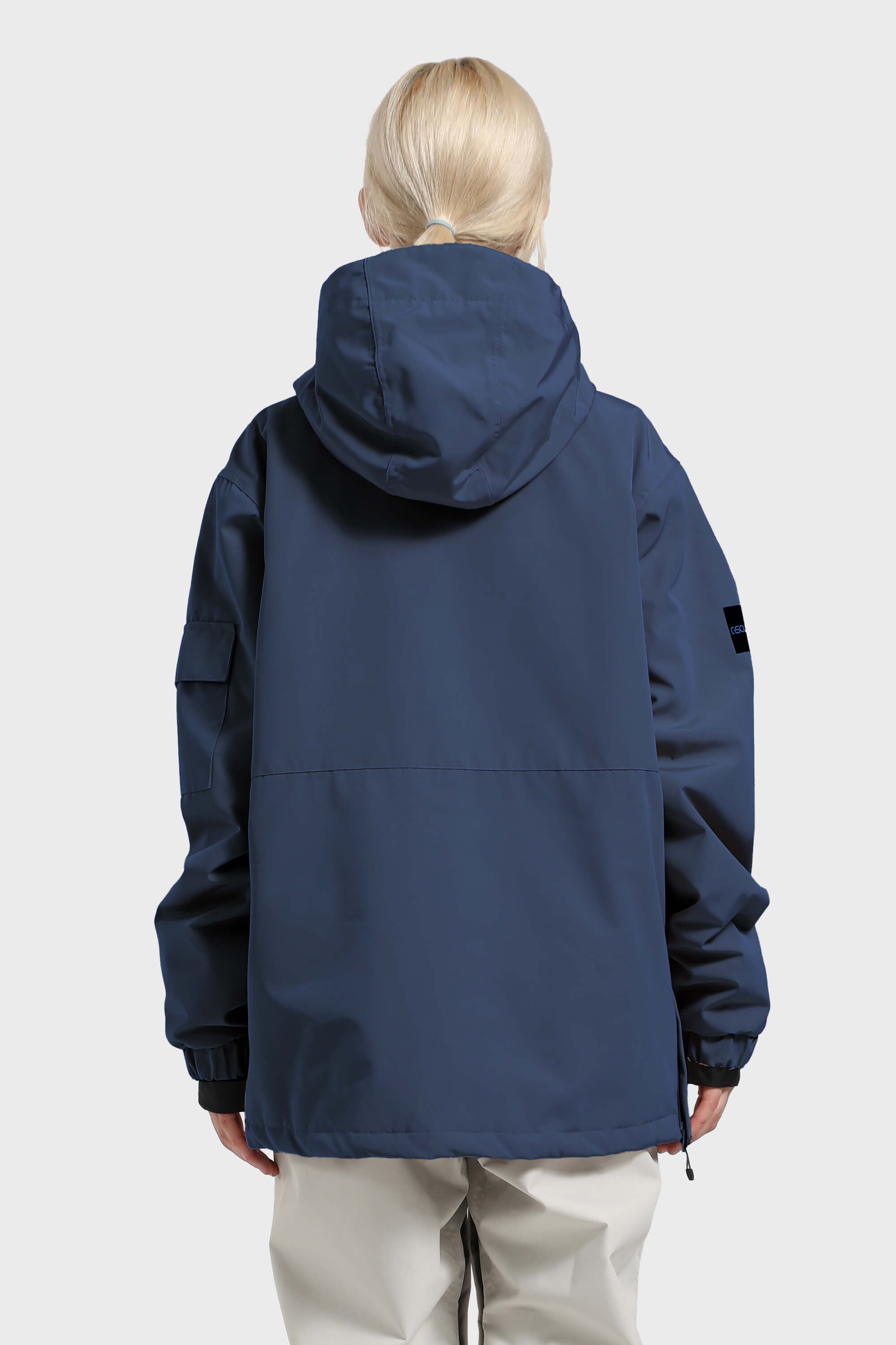 Women's Navy Blue Asymmetrical Kangaroo Pocket Snow Anoraks Waterproof Insulated Ski Anoraks - Gsou Snow