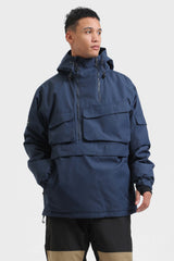 Men's White Asymmetrical Kangaroo Pocket Snow Anoraks Waterproof Insulated Ski Anoraks - Gsou Snow