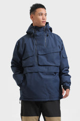 Marineblauer, asymmetrischer Skianorak mit Kängurutasche, wasserdicht und isoliert - Gsou Snow 
