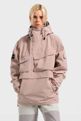 Women's Black Asymmetrical Kangaroo Pocket Snow Anoraks Waterproof Insulated Ski Anoraks - Gsou Snow