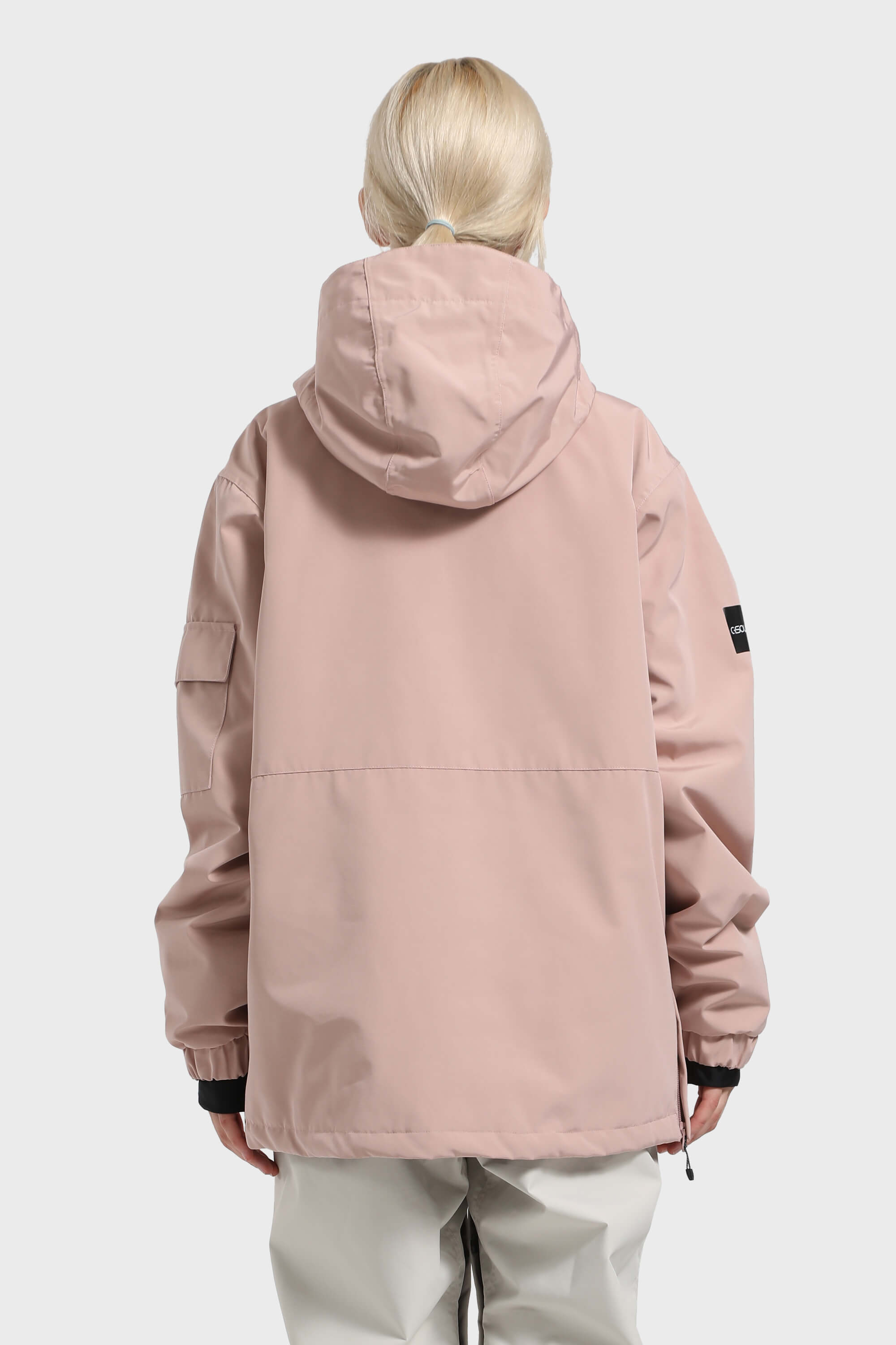 Women's Pink Asymmetrical Kangaroo Pocket Snow Anoraks Waterproof Insulated Ski Anoraks - Gsou Snow