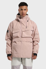 Men's White Asymmetrical Kangaroo Pocket Snow Anoraks Waterproof Insulated Ski Anoraks - Gsou Snow