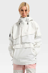Dámská bílá asymetrická anorak s klokaní kapsou, waterproof a izolační – Gsou Snow